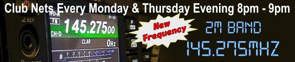 Weekly Club Nets - Monday 8pm - 9pm 433.450MHz - Thursday 8pm - 9pm  145.300MHz